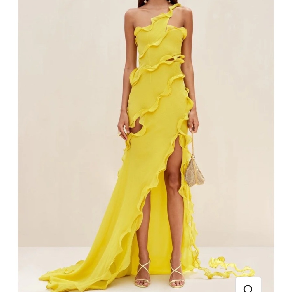 One shoulder, ruffle chiffon dress